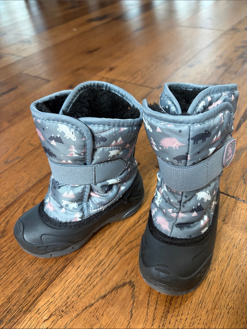 Kids Grey & Pink Winter Snow Boots with Animal Print